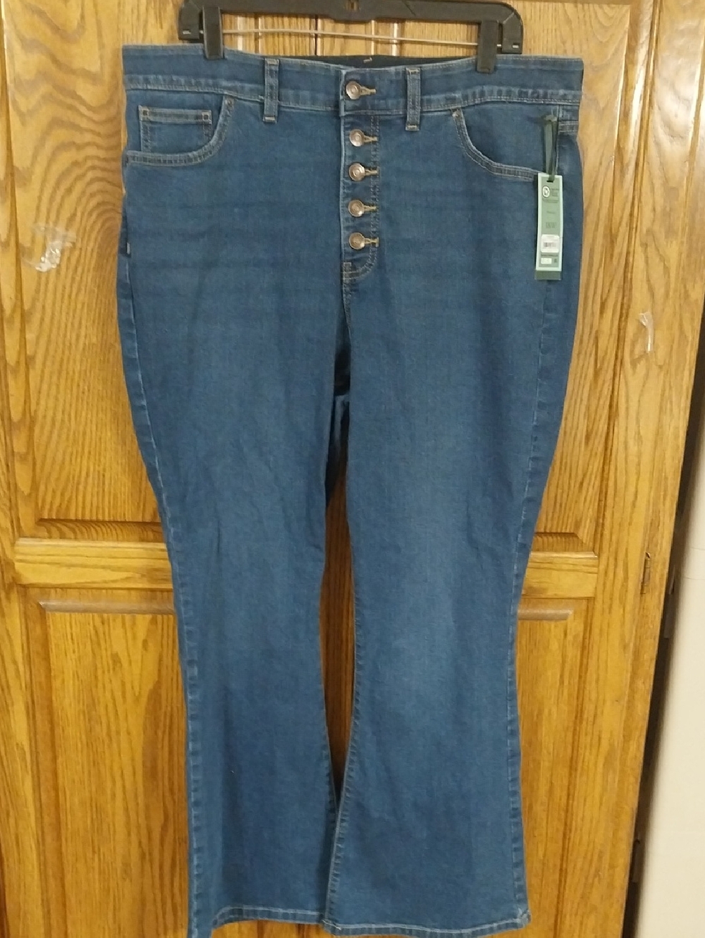 Flare Denim Jeans NWT Sz 18W Med Wash High-Rise Button Close Stretchy Retro Y2K